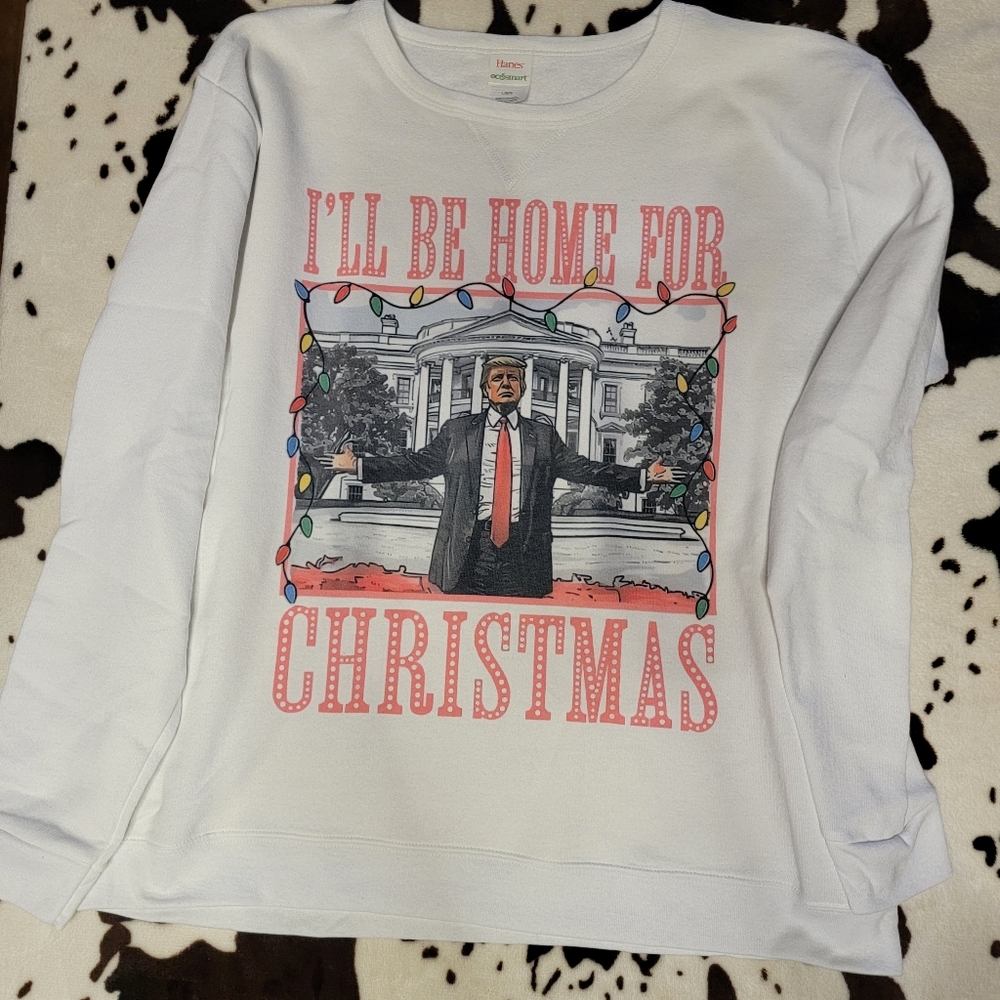 Trump Christmas Pink White Crewneck Sweatshirt - Picture 2 of 7